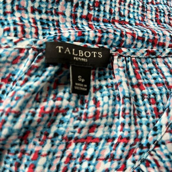 TALBOTS Petites blue, red, pink, white plaid blouse/ hidden button placket sz SP - Picture 5 of 5